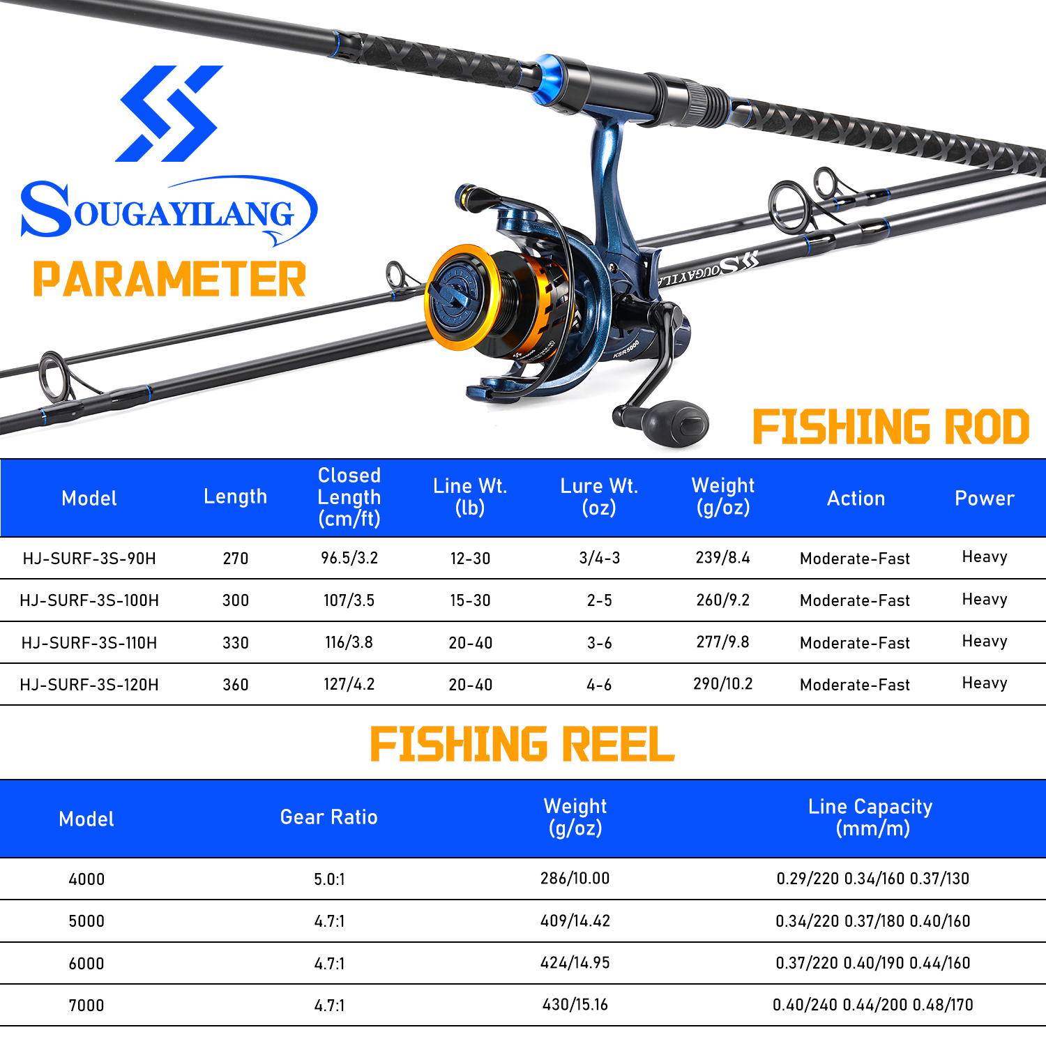 Sougayilang 3 Sections Surf Fi - Fishing Rod Carbon Fiber avaliação e preço