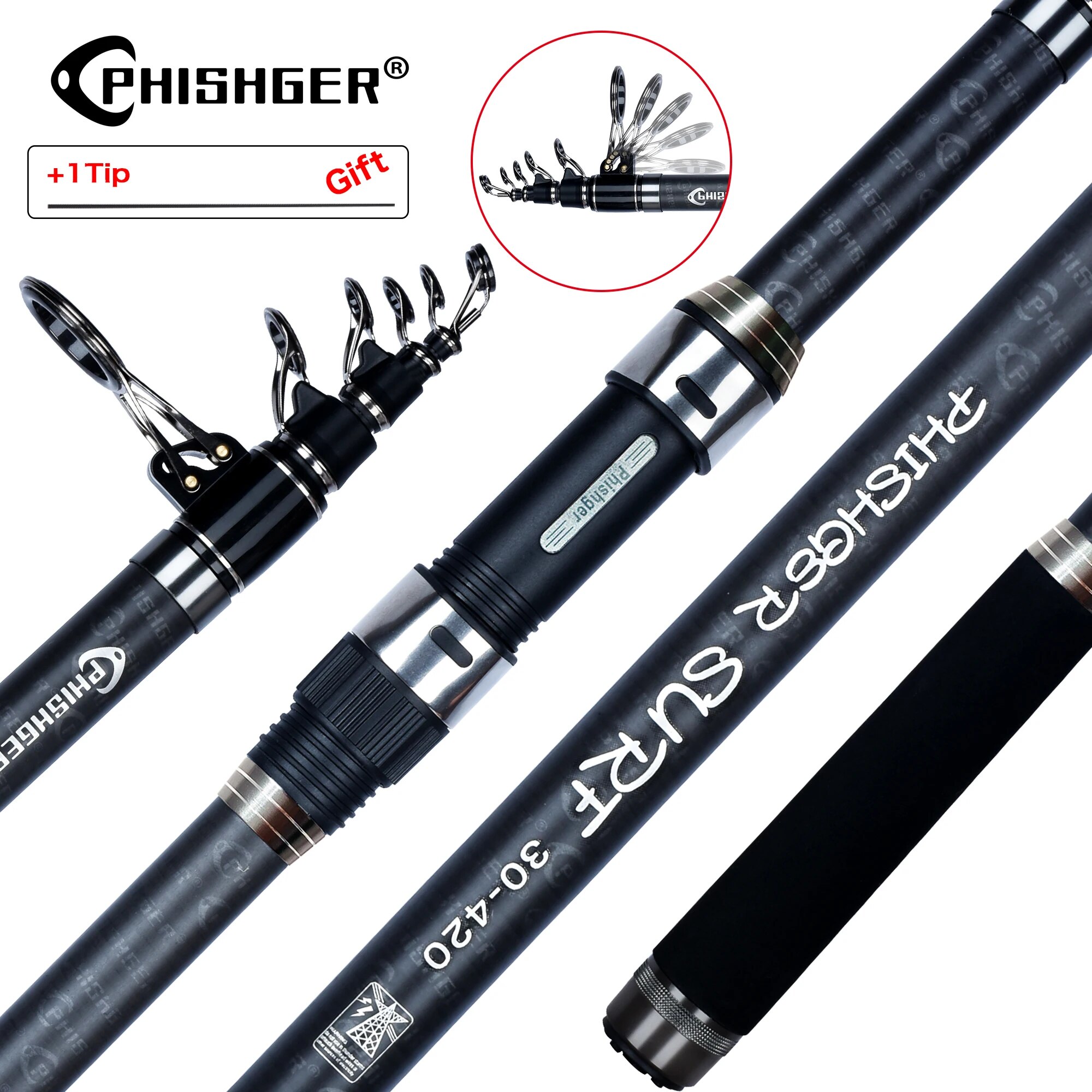 PHISHGER Telescopic Surf Spinn - Fishing Rod Surf avaliação e preço