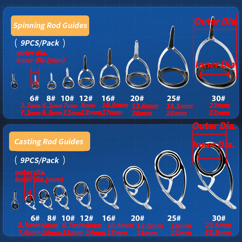 9Pcs Fishing Rod Guides Ring R - Fishing Rod Casting avaliação e preço